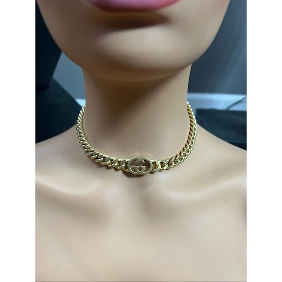 Gucci double g choker chain link Gold tone necklace - Picture 1 of 10